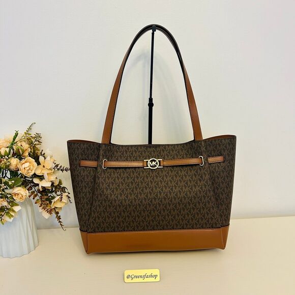Michael Kors Purse Reed Large Logo Tote Bag Brown MK - Picture 1 of 10